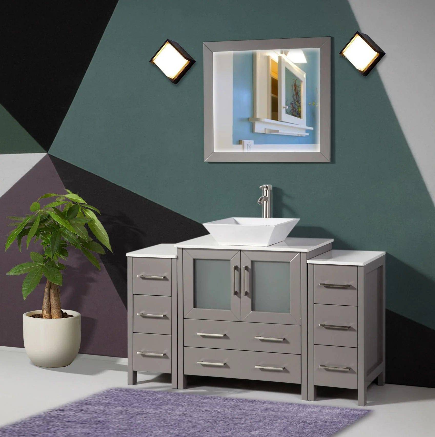 54 in. Single Sink Bathroom Vanity Combo Set in Gray - Decohub Home