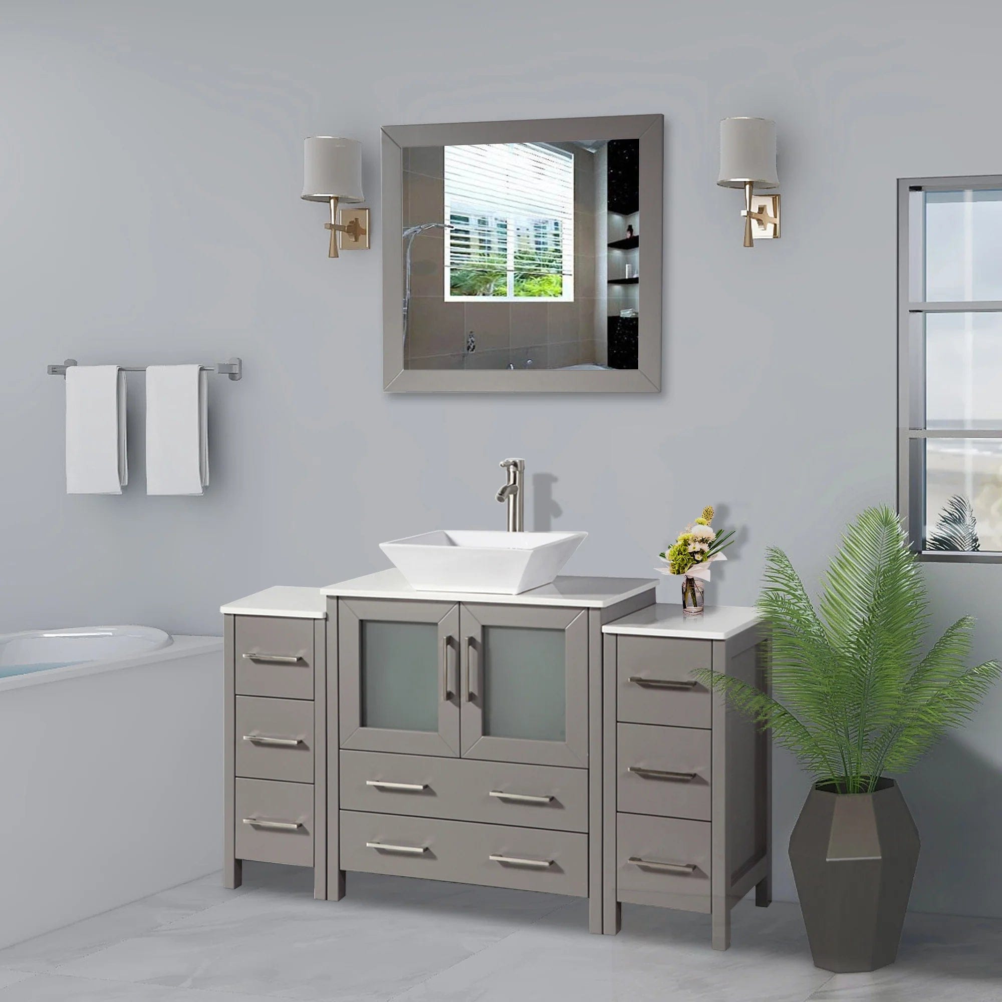 54 in. Single Sink Bathroom Vanity Combo Set in Gray - Decohub Home