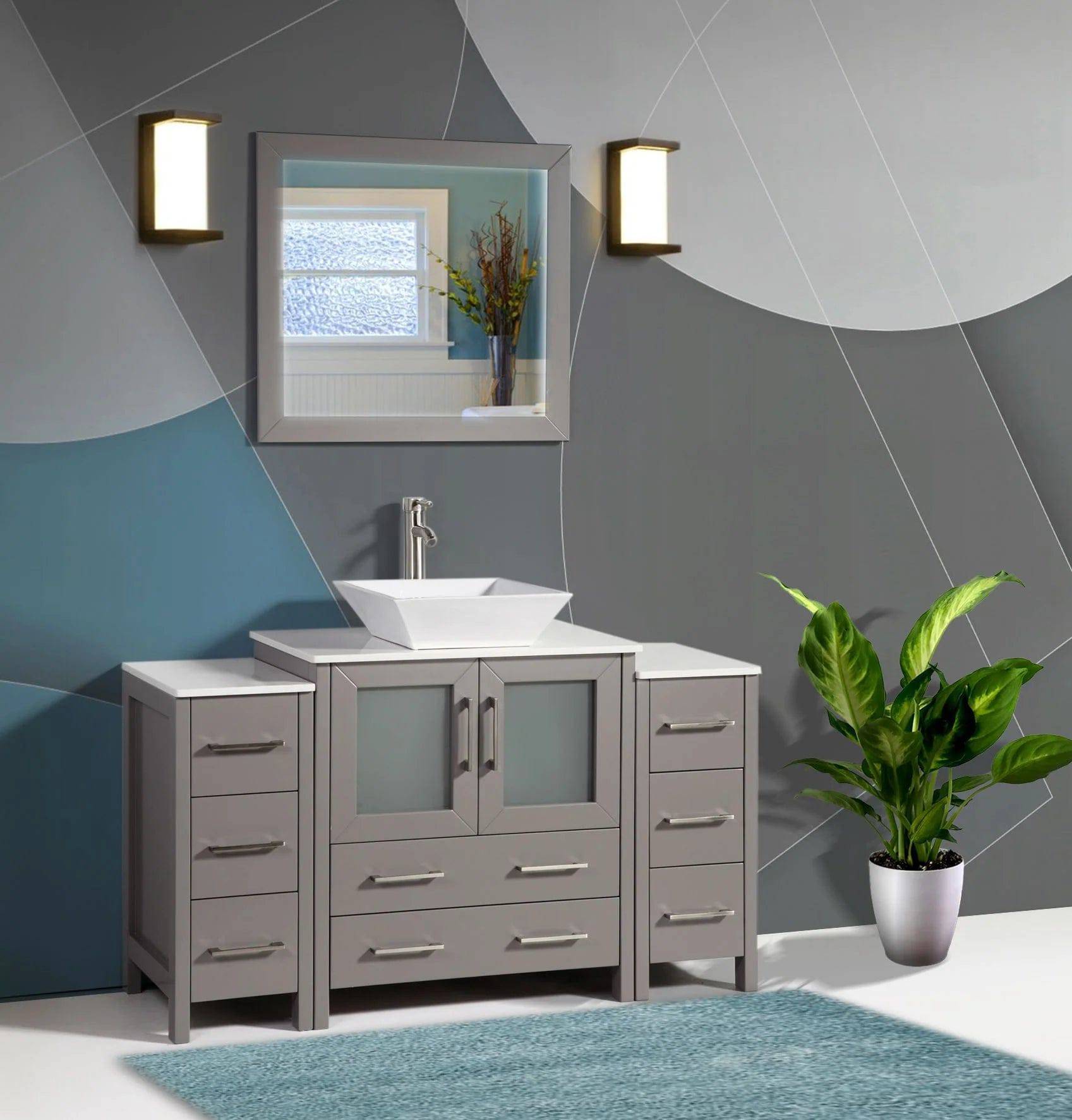 54 in. Single Sink Bathroom Vanity Combo Set in Gray - Decohub Home