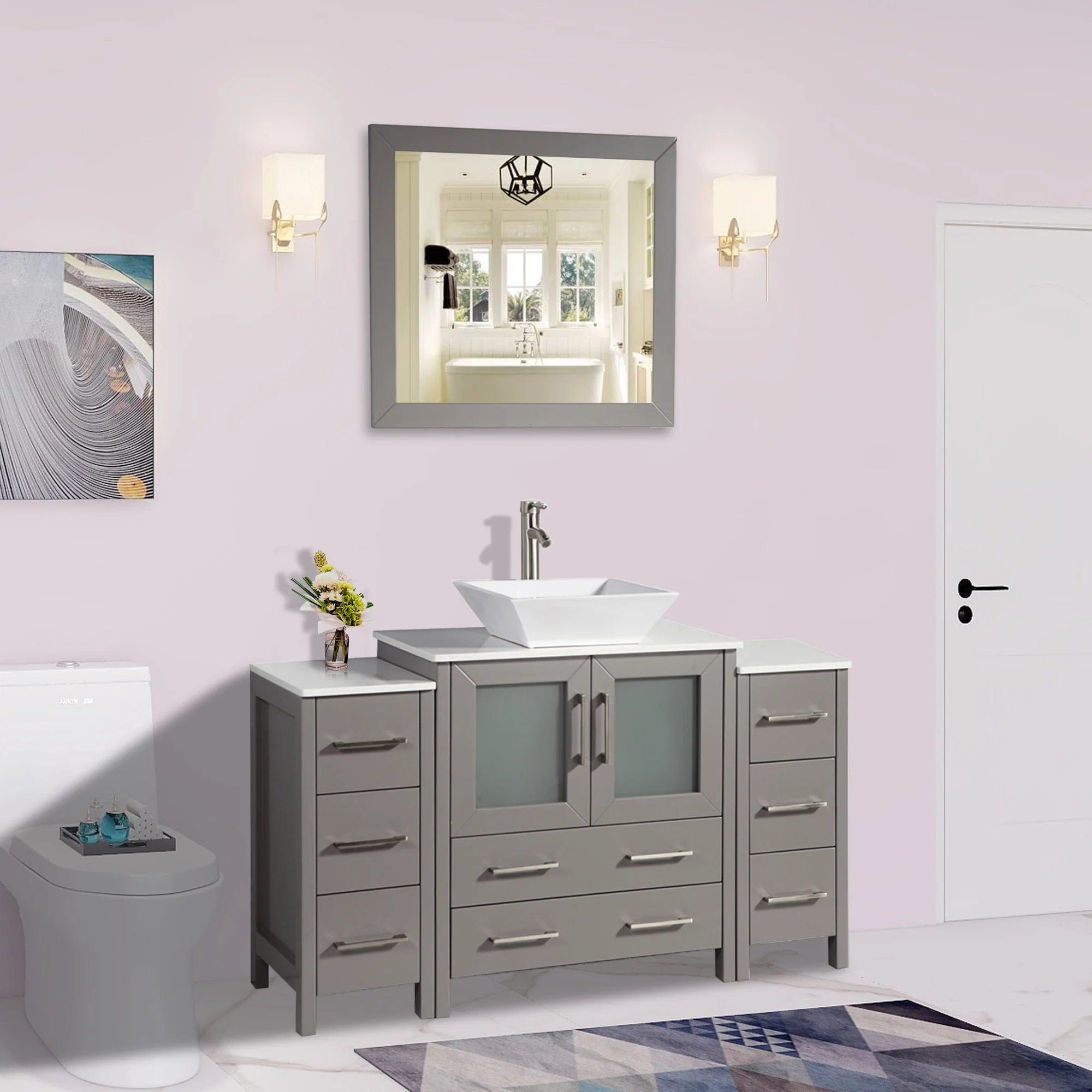 54 in. Single Sink Bathroom Vanity Combo Set in Gray - Decohub Home