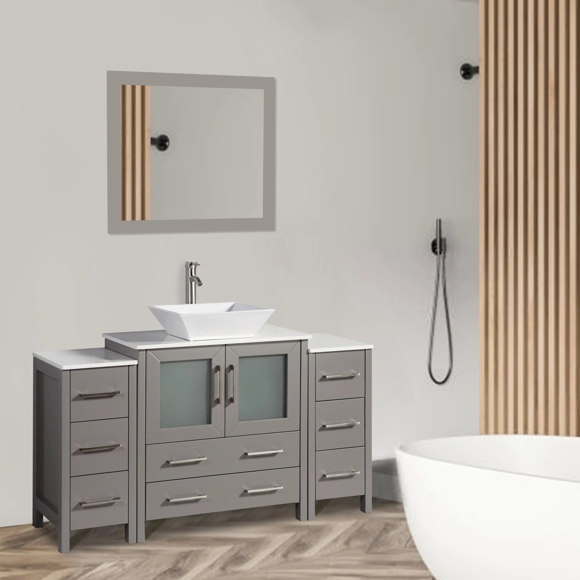 54 in. Single Sink Bathroom Vanity Combo Set in Gray - Decohub Home