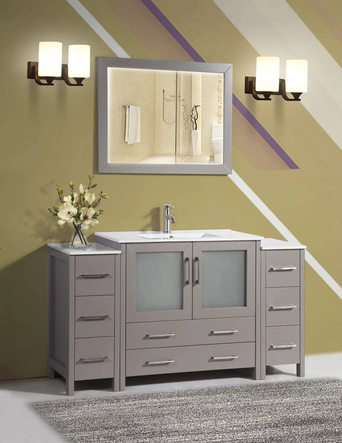 60 in. Single Sink Modern Bathroom Vanity Compact Set in Gray - Decohub Home