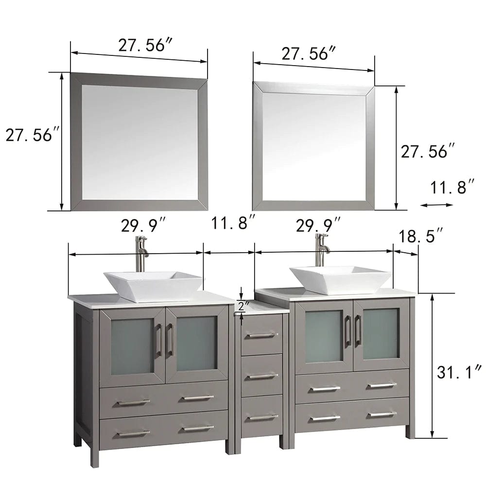 72 in. Double Sink Bathroom Vanity Combo Set in Gray - Decohub Home