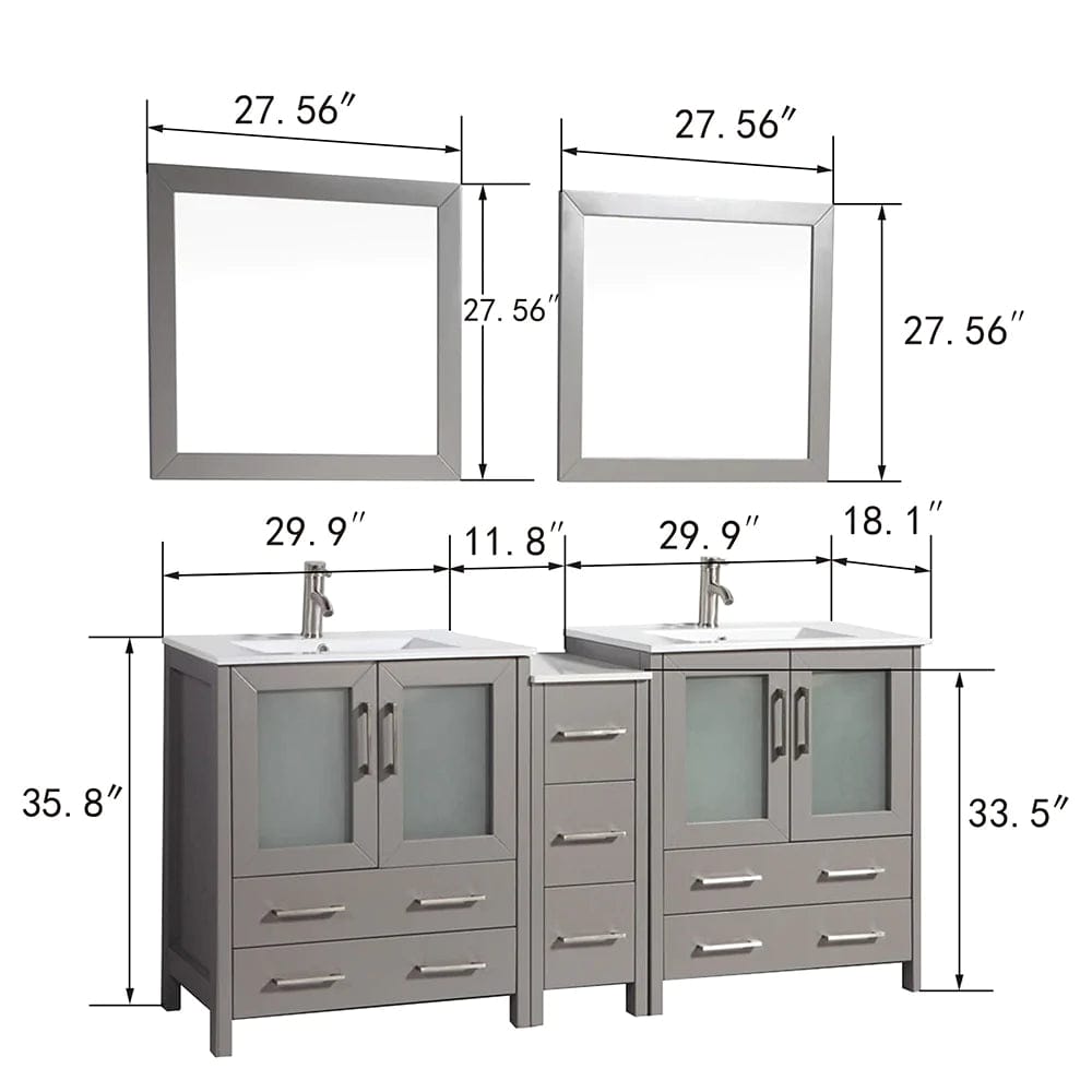 72 in. Double Sink Modern Bathroom Vanity Set in Gray - Decohub Home