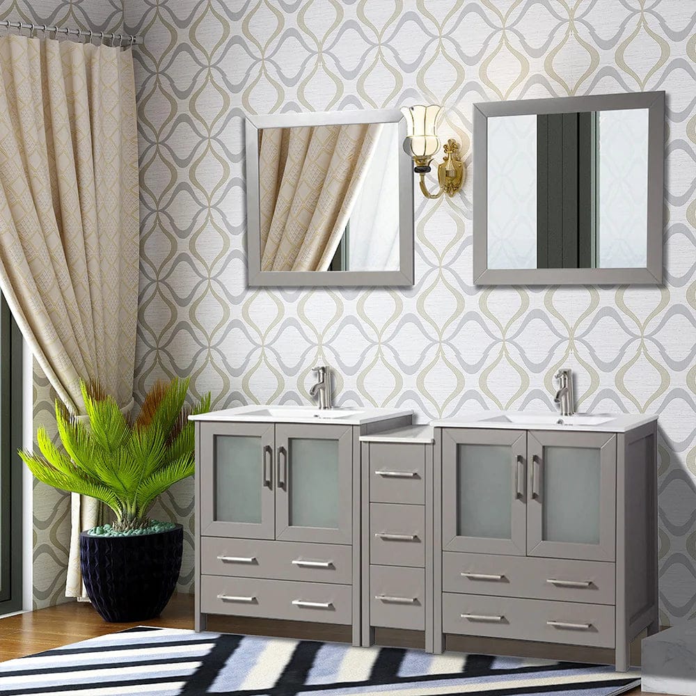 72 in. Double Sink Modern Bathroom Vanity Set in Gray - Decohub Home