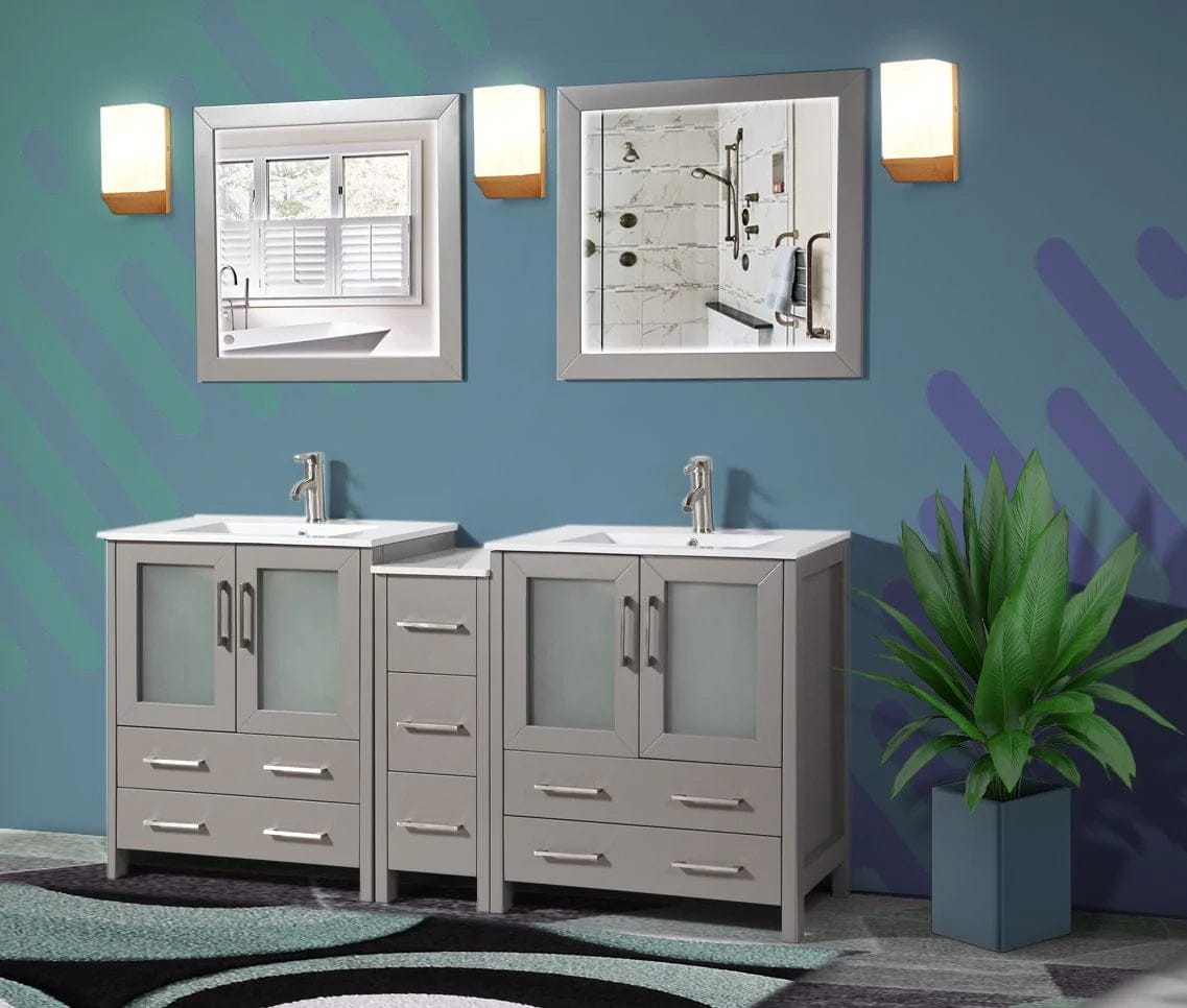 72 in. Double Sink Modern Bathroom Vanity Set in Gray - Decohub Home