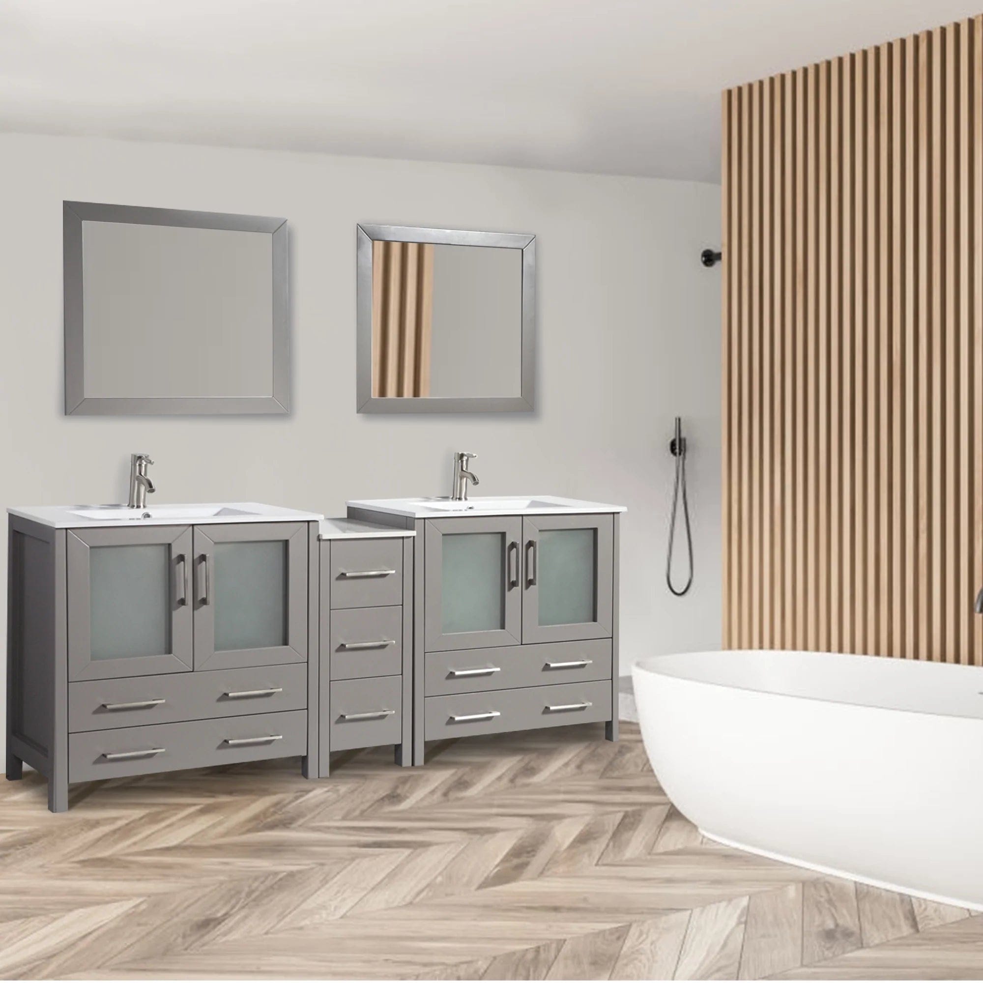 72 in. Double Sink Modern Bathroom Vanity Set in Gray - Decohub Home