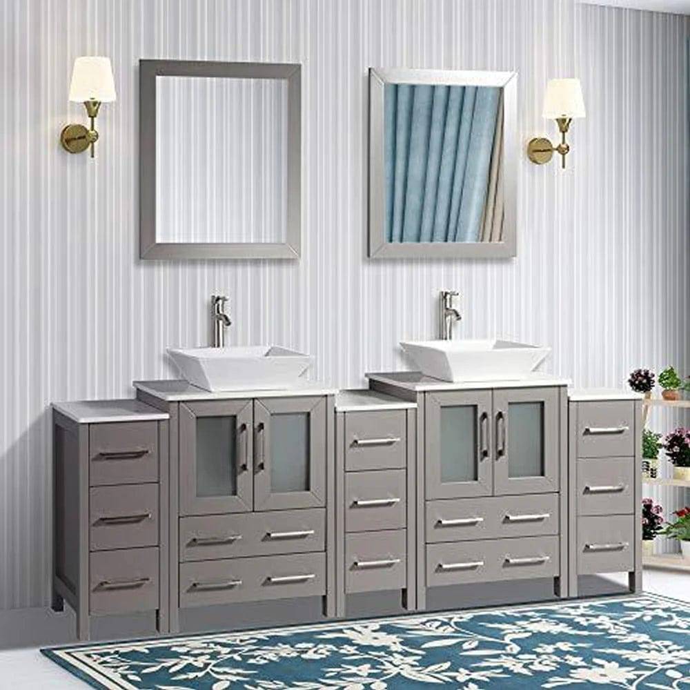 84 in. Double Sink Bathroom Vanity Combo Set in Gray - Decohub Home