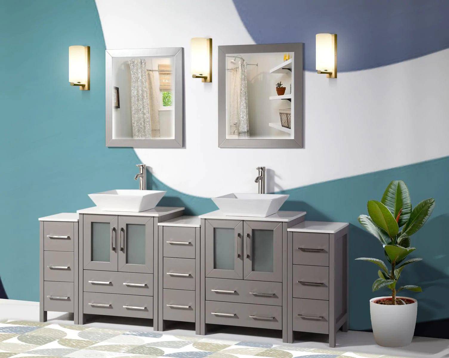 84 in. Double Sink Bathroom Vanity Combo Set in Gray - Decohub Home