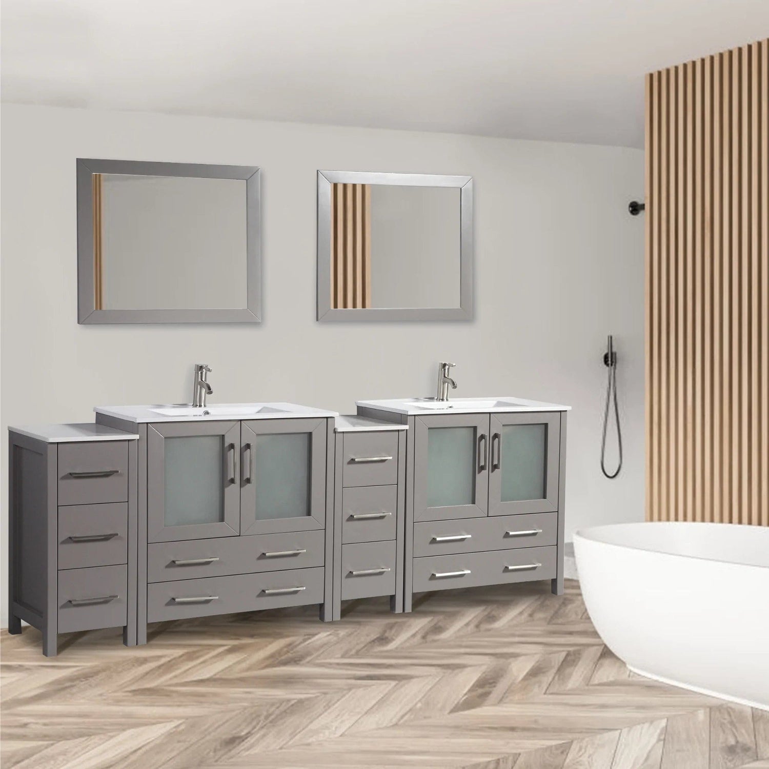 84 in. Double Sink Modern Bathroom Vanity Set in Gray - Decohub Home