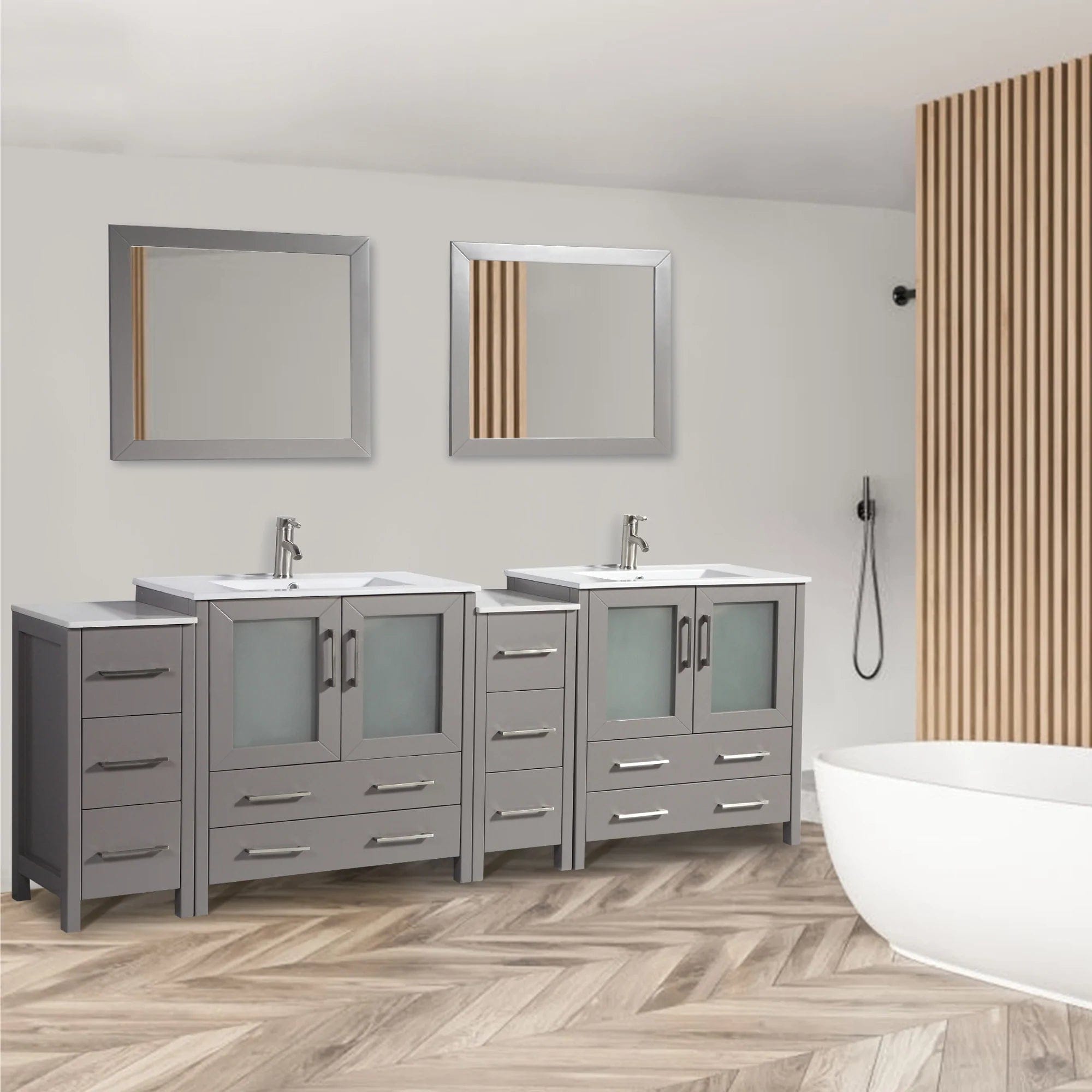84 in. Double Sink Modern Bathroom Vanity Set in Gray - Decohub Home