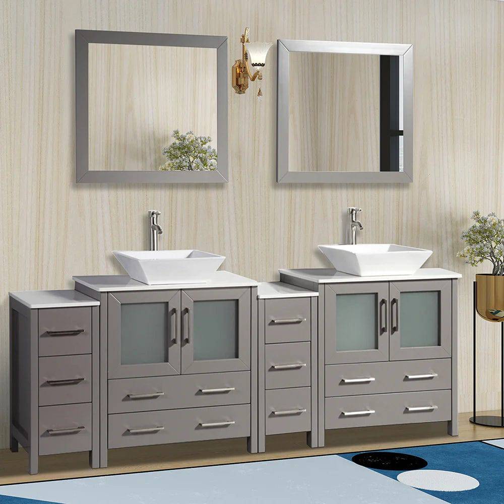 84 in. Double Sink Bathroom Vanity Combo Set in Gray - Decohub Home