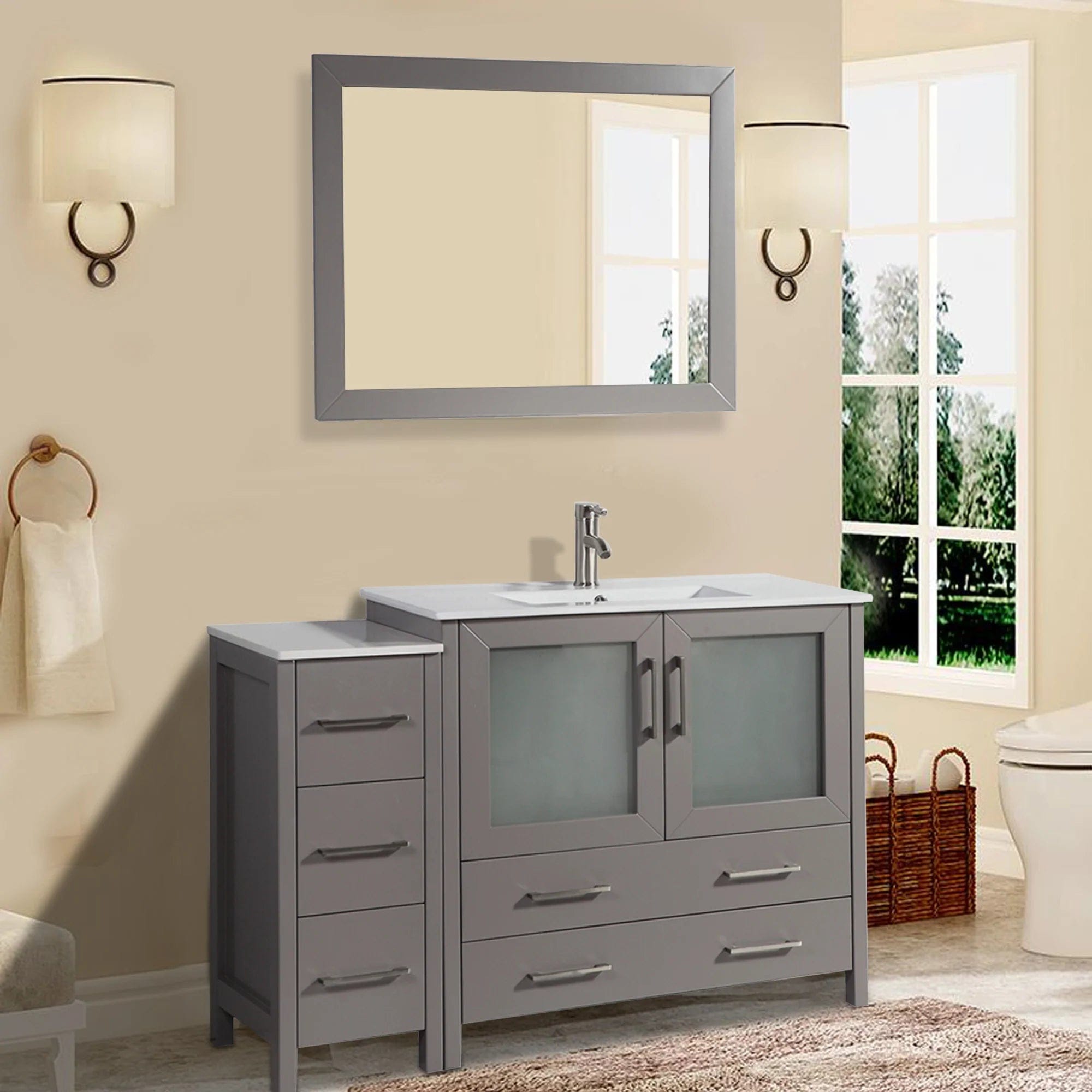 48 in. Single Sink Modern Bathroom Vanity Compact Set in Gray - Decohub Home