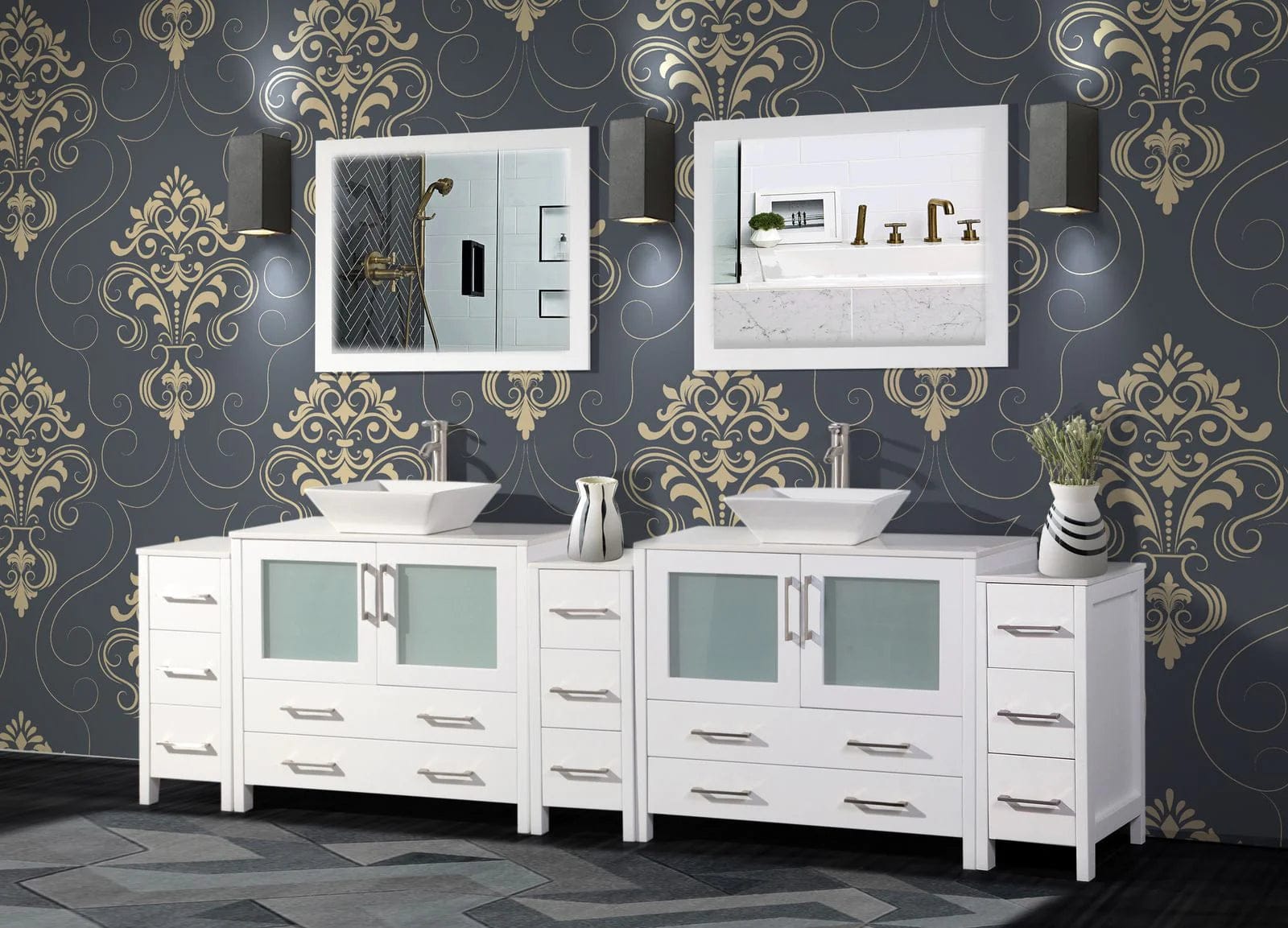 108 in. Double Sink Bathroom Vanity Combo Set in White - Decohub Home