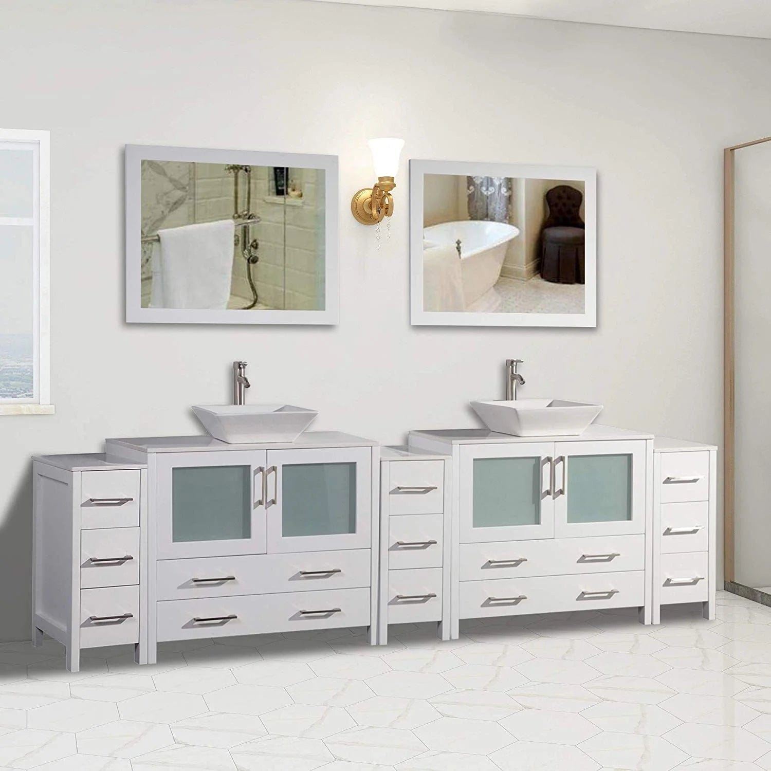 108 in. Double Sink Bathroom Vanity Combo Set in White - Decohub Home