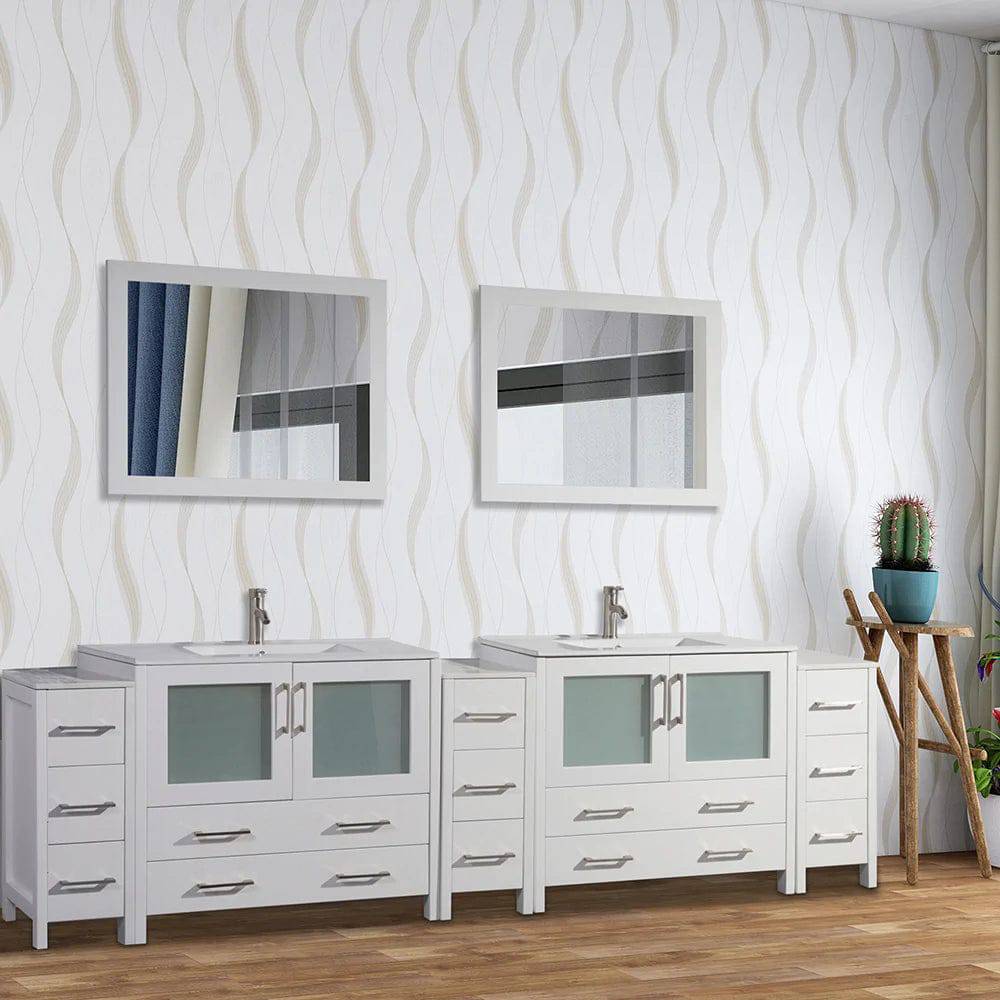 108 in. Double Sink Modern Bathroom Vanity Compact Set in White - Decohub Home