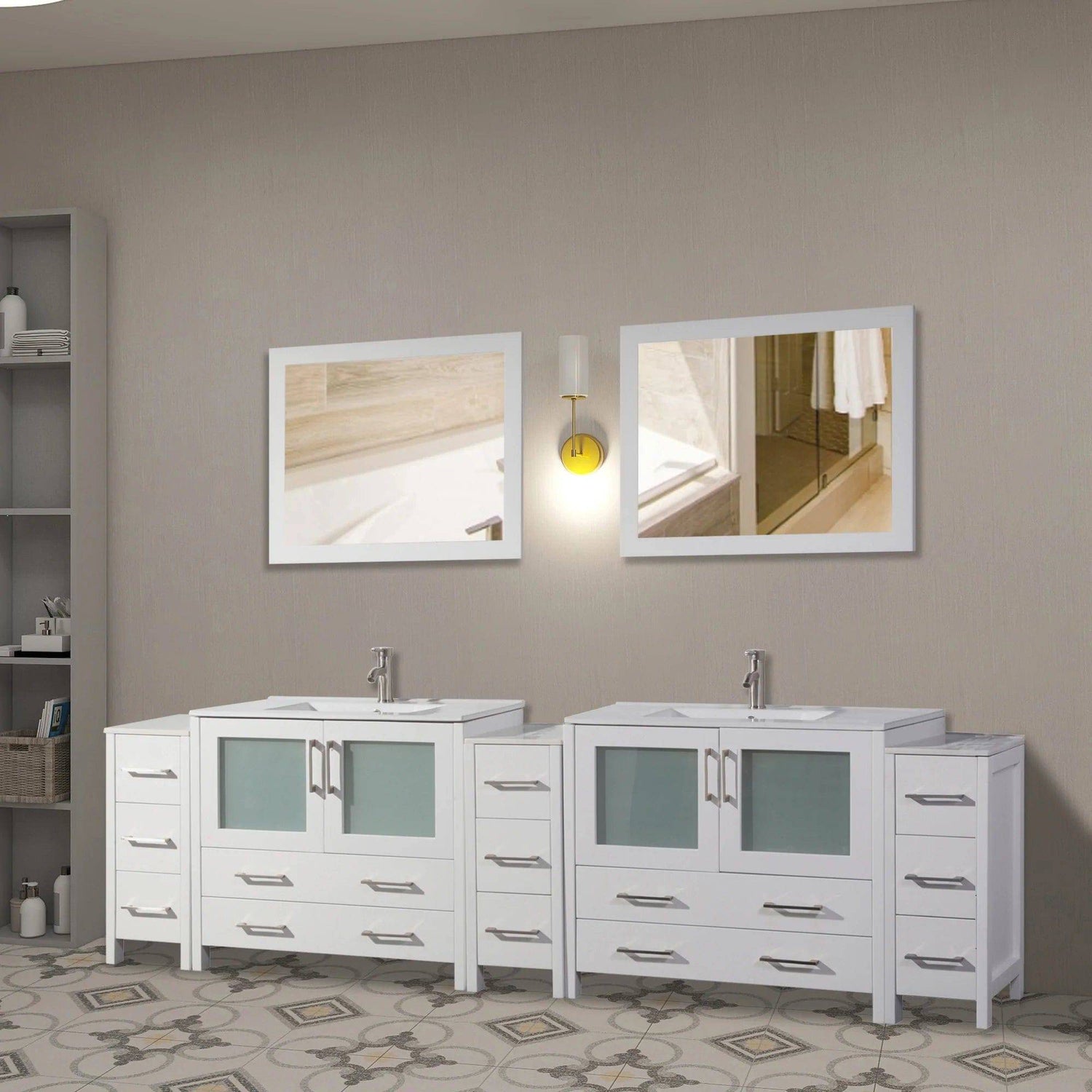 108 in. Double Sink Modern Bathroom Vanity Compact Set in White - Decohub Home