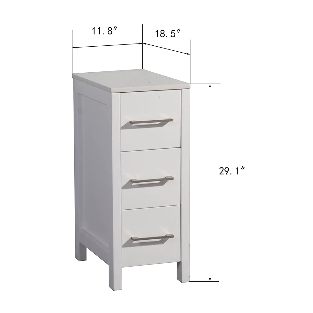 12 in. Bathroom Cabinet 3 Drawer Side Storage Organizer in White - Decohub Home