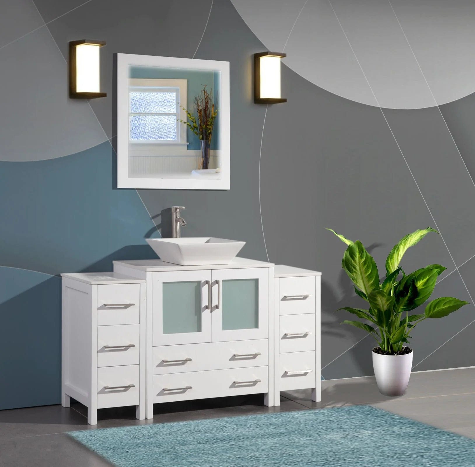 54 in. Single Sink Bathroom Vanity Combo Set in White - Decohub Home
