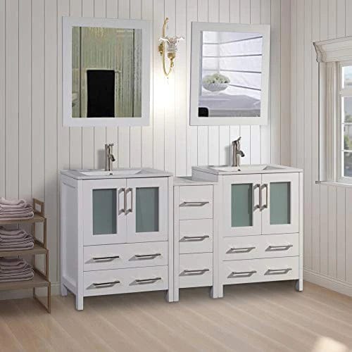 60 in. Double Sink Modern Bathroom Vanity Combo Set in White - Decohub Home