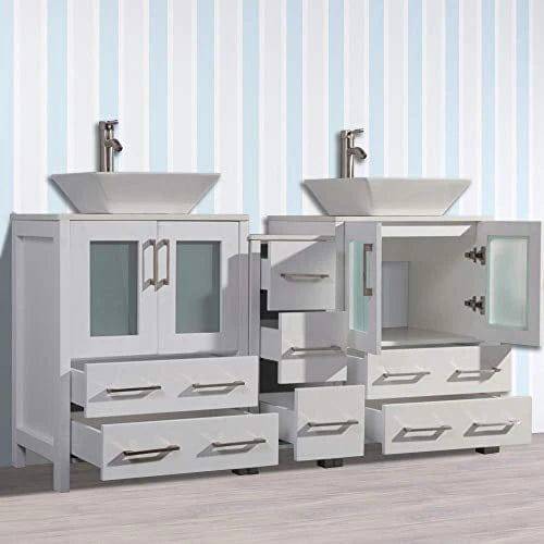 72 in. Double Sink Bathroom Vanity Combo Set in White - Decohub Home