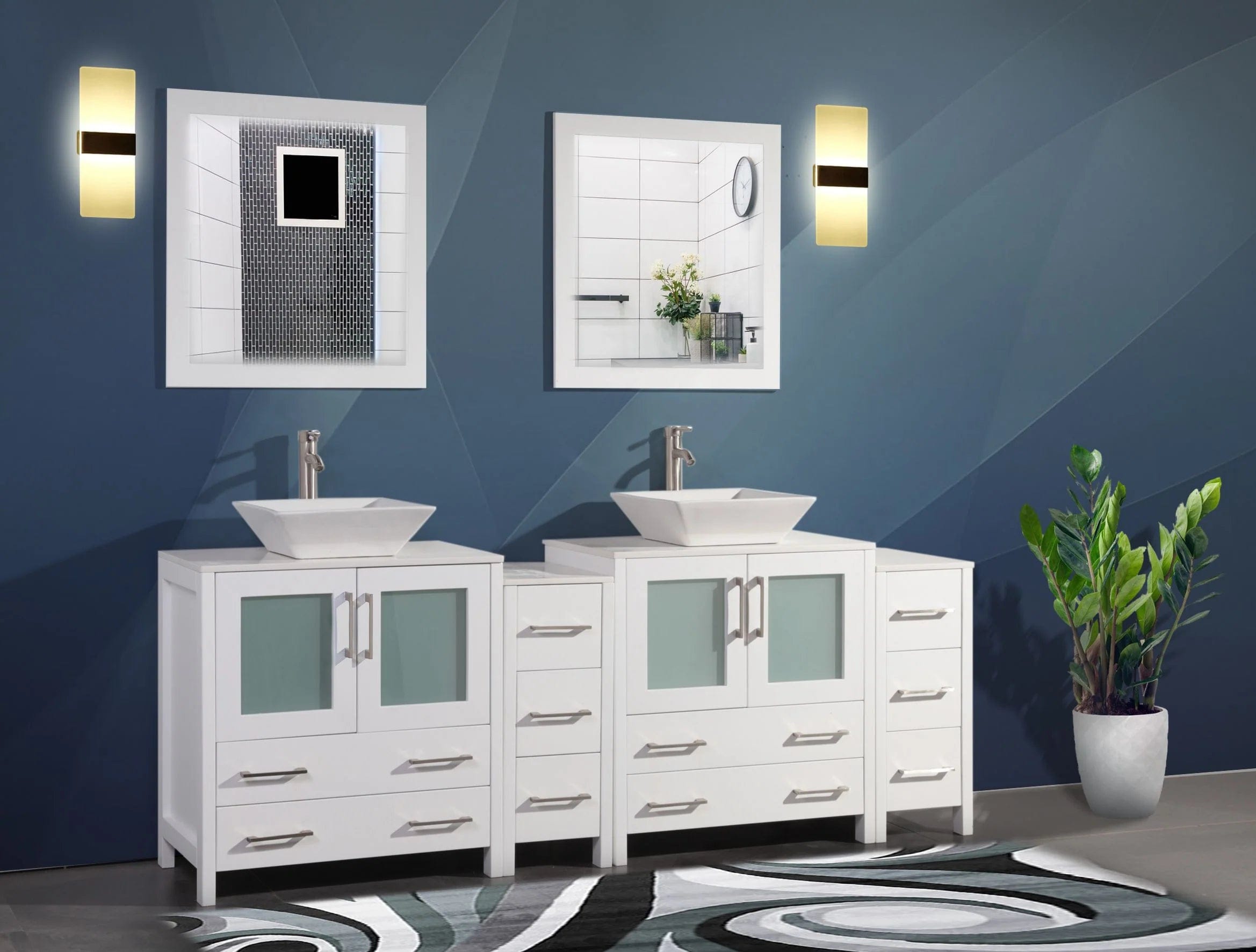 84 in. Double Sink Bathroom Vanity Combo Set in White - Decohub Home