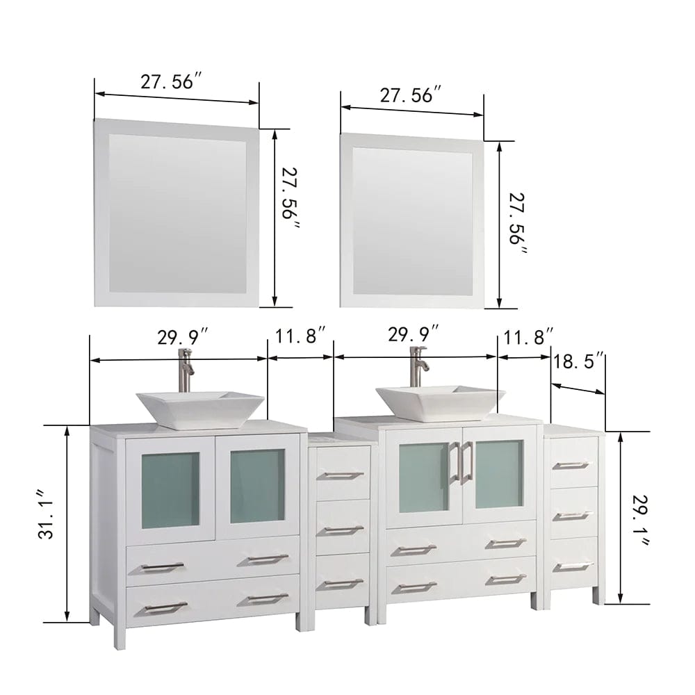84 in. Double Sink Bathroom Vanity Combo Set in White - Decohub Home