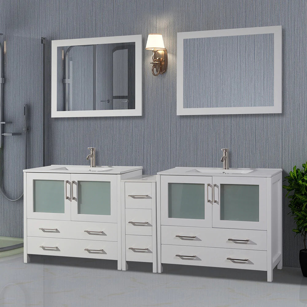 84 in. Double Sink Modern Bathroom Vanity Compact Set in White - Decohub Home