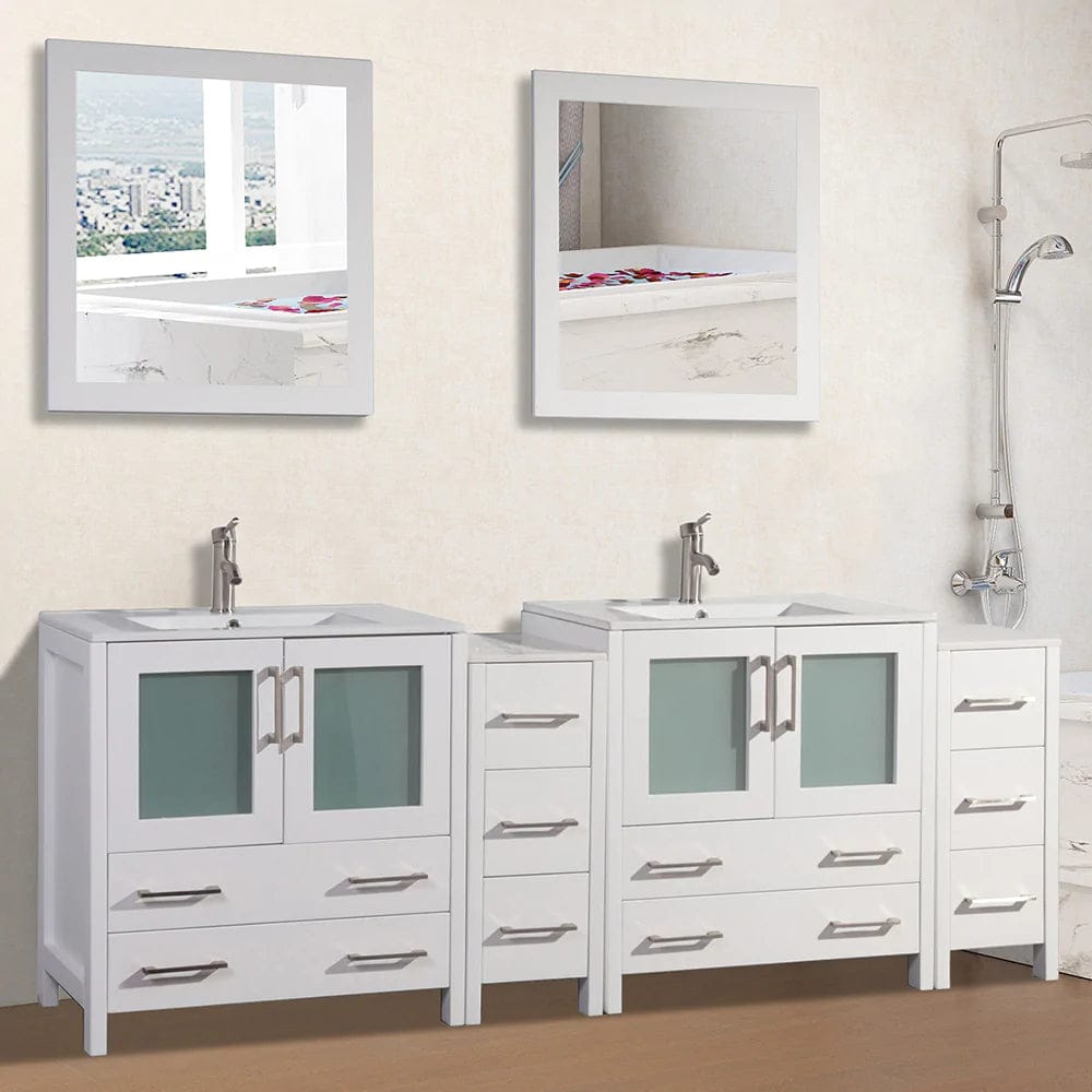 84 in. Double Sink Modern Bathroom Vanity Set in White - Decohub Home