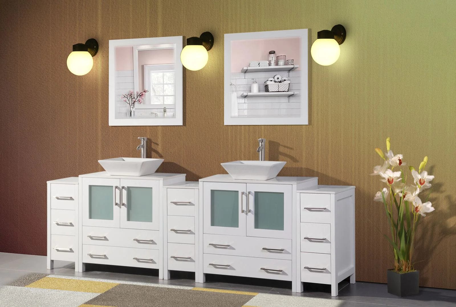 96 in. Double Sink Bathroom Vanity Combo Set in White - Decohub Home