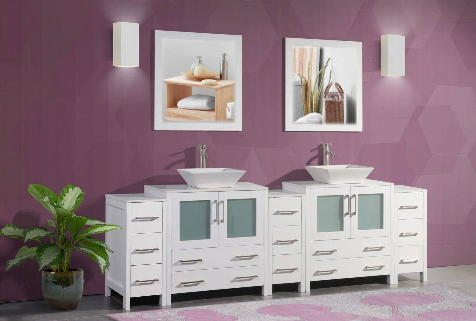 96 in. Double Sink Bathroom Vanity Combo Set in White - Decohub Home