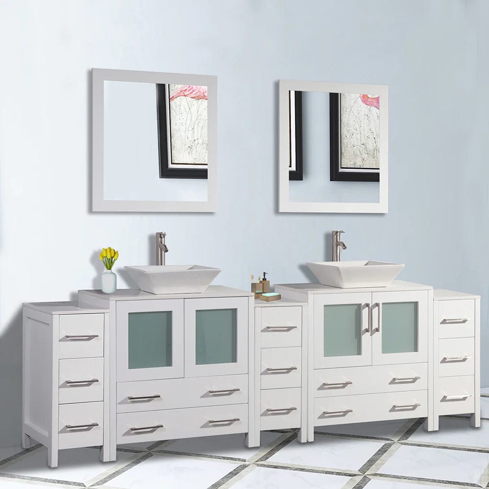 96 in. Double Sink Bathroom Vanity Combo Set in White - Decohub Home