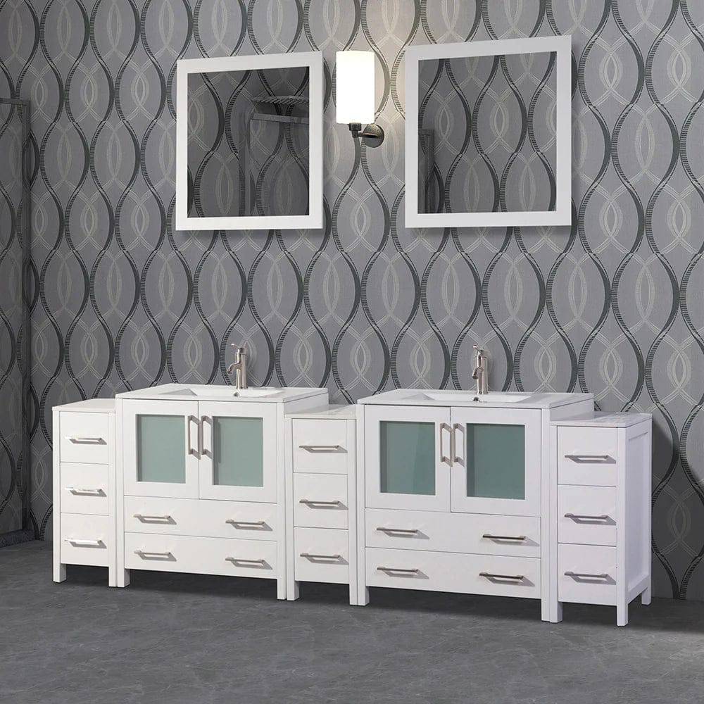 96 in. Double Sink Modern Bathroom Vanity Set in White - Decohub Home