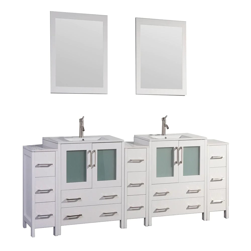 96 in. Double Sink Modern Bathroom Vanity Set in White - Decohub Home
