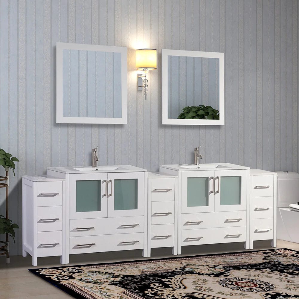 96 in. Double Sink Modern Bathroom Vanity Set in White - Decohub Home