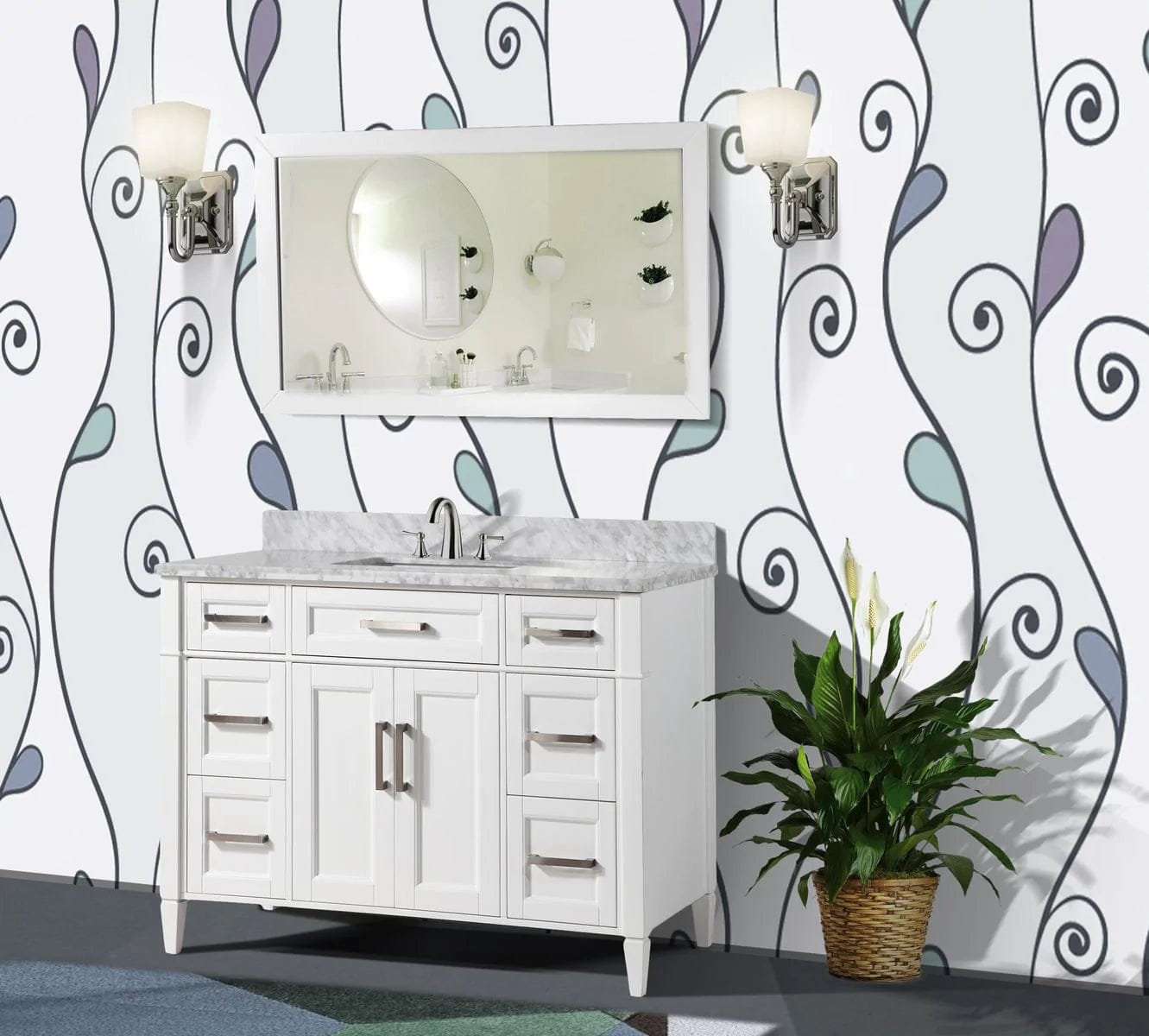 48 in. Single Sink Bathroom Vanity Set in White,Carrara Marble Stone Top - Decohub Home