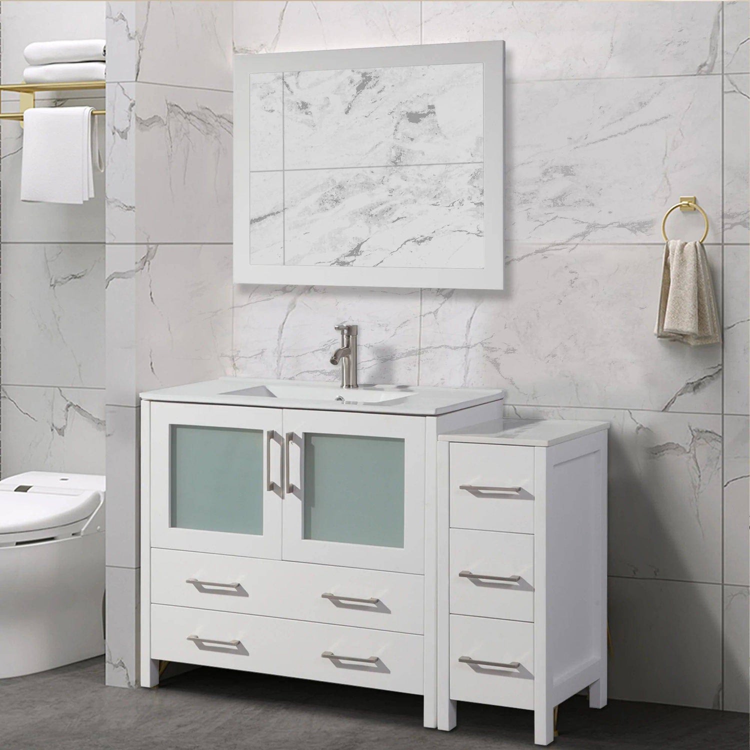 48 in. Single Sink Modern Bathroom Vanity Compact Set in White - Decohub Home