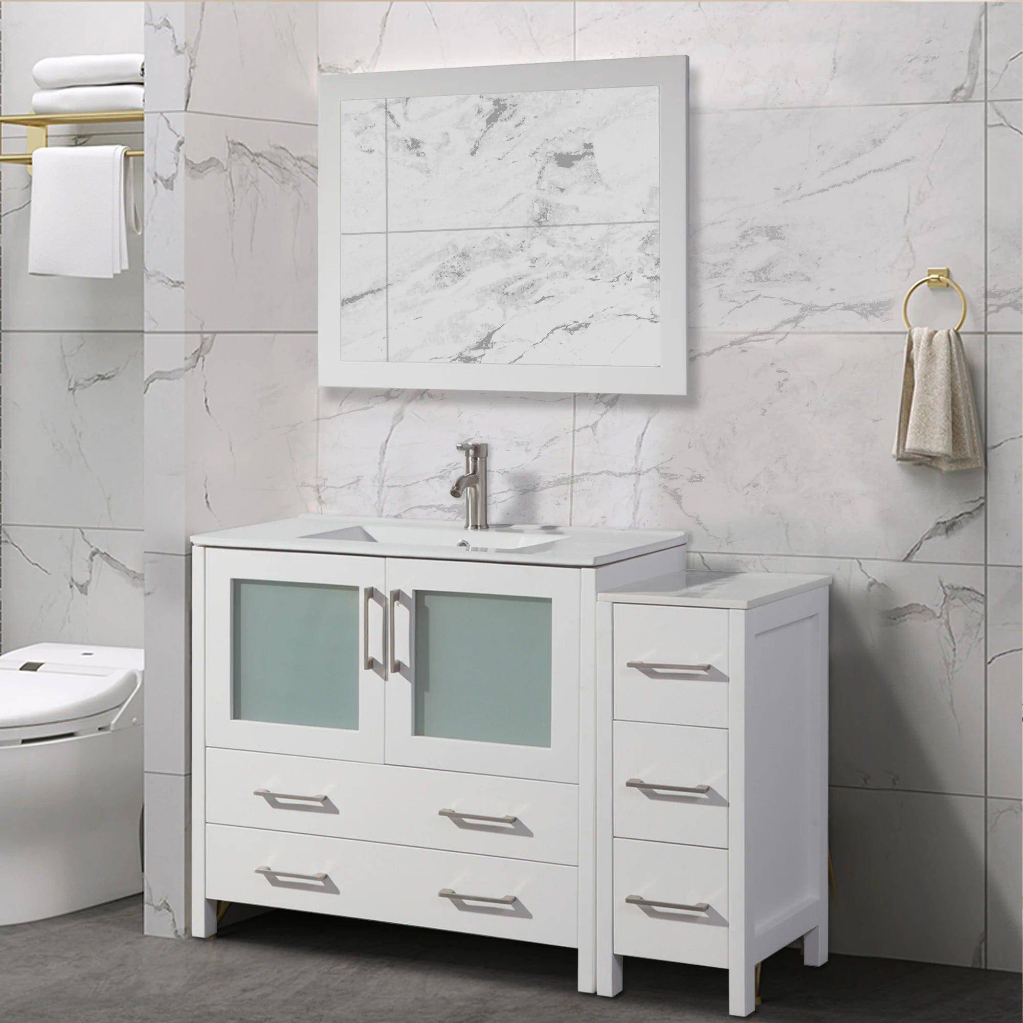 48 in. Single Sink Modern Bathroom Vanity Compact Set in White - Decohub Home
