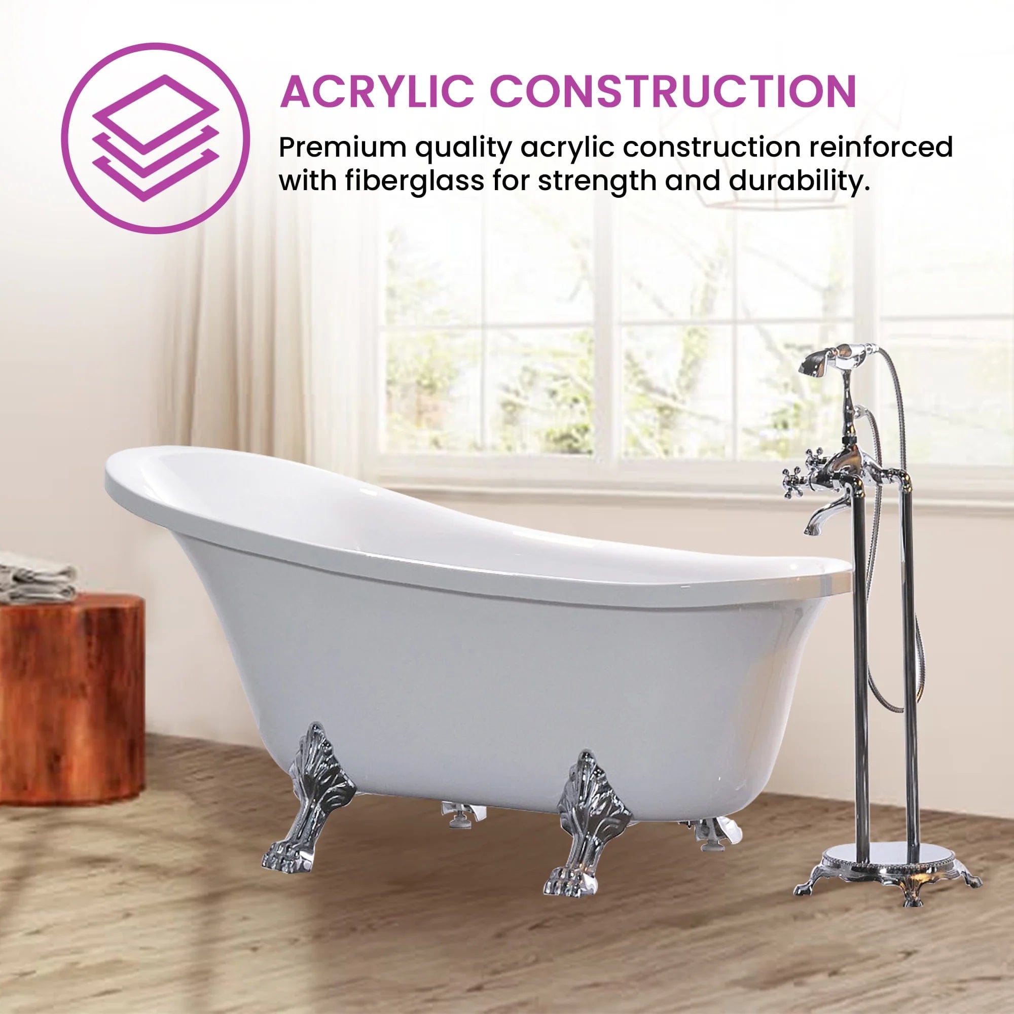 68.9x29.9 in. Freestanding White Acrylic Bathtub