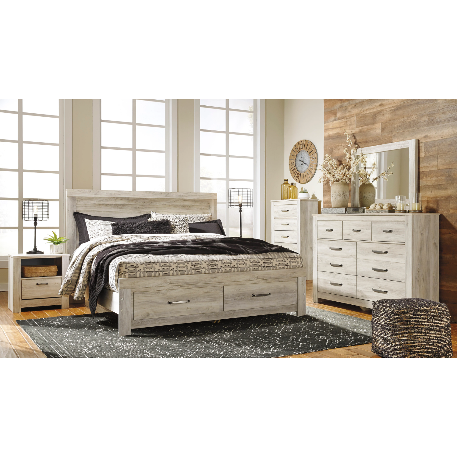 Bellaby Whitewash Footboard Storage Platform Bedroom Set