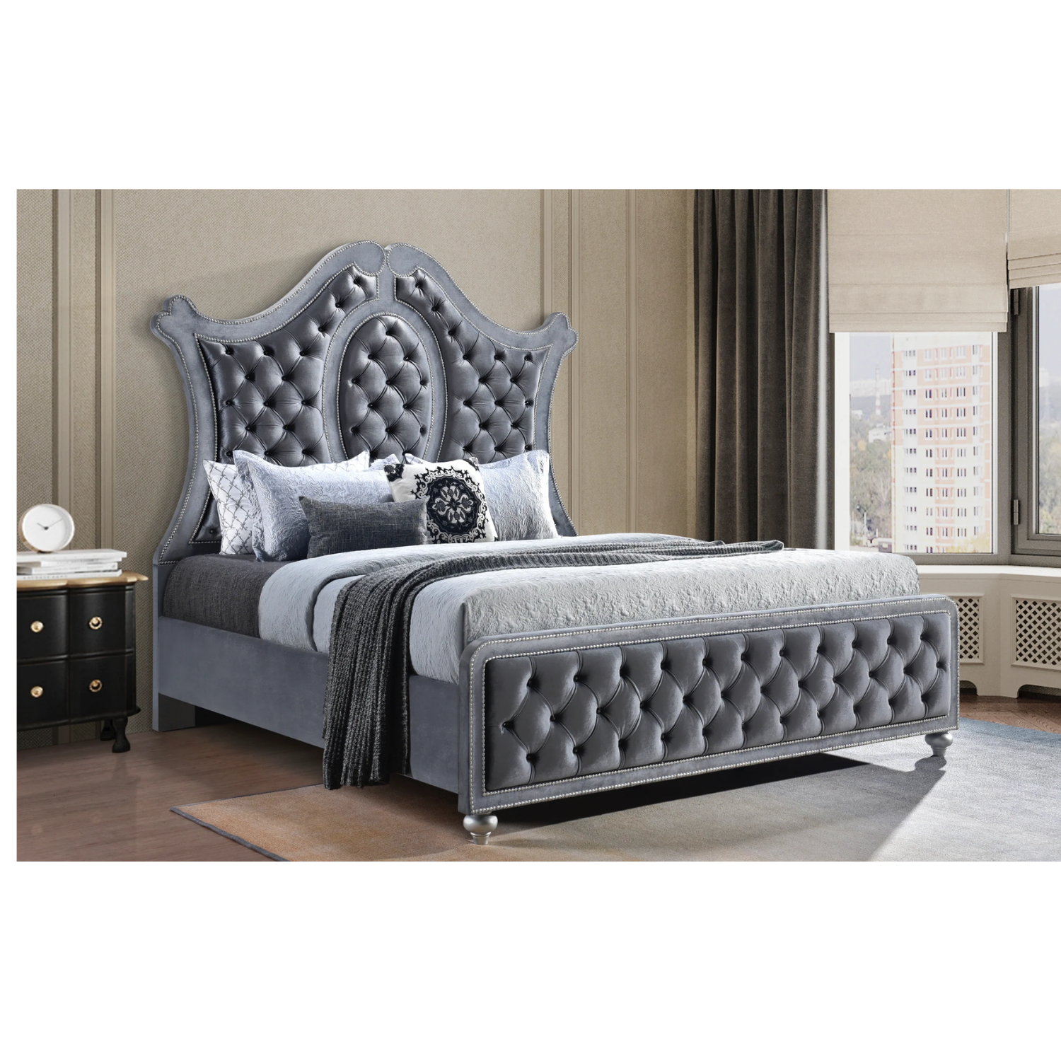 Cameo Gray Upholstered Panel Bedroom Set