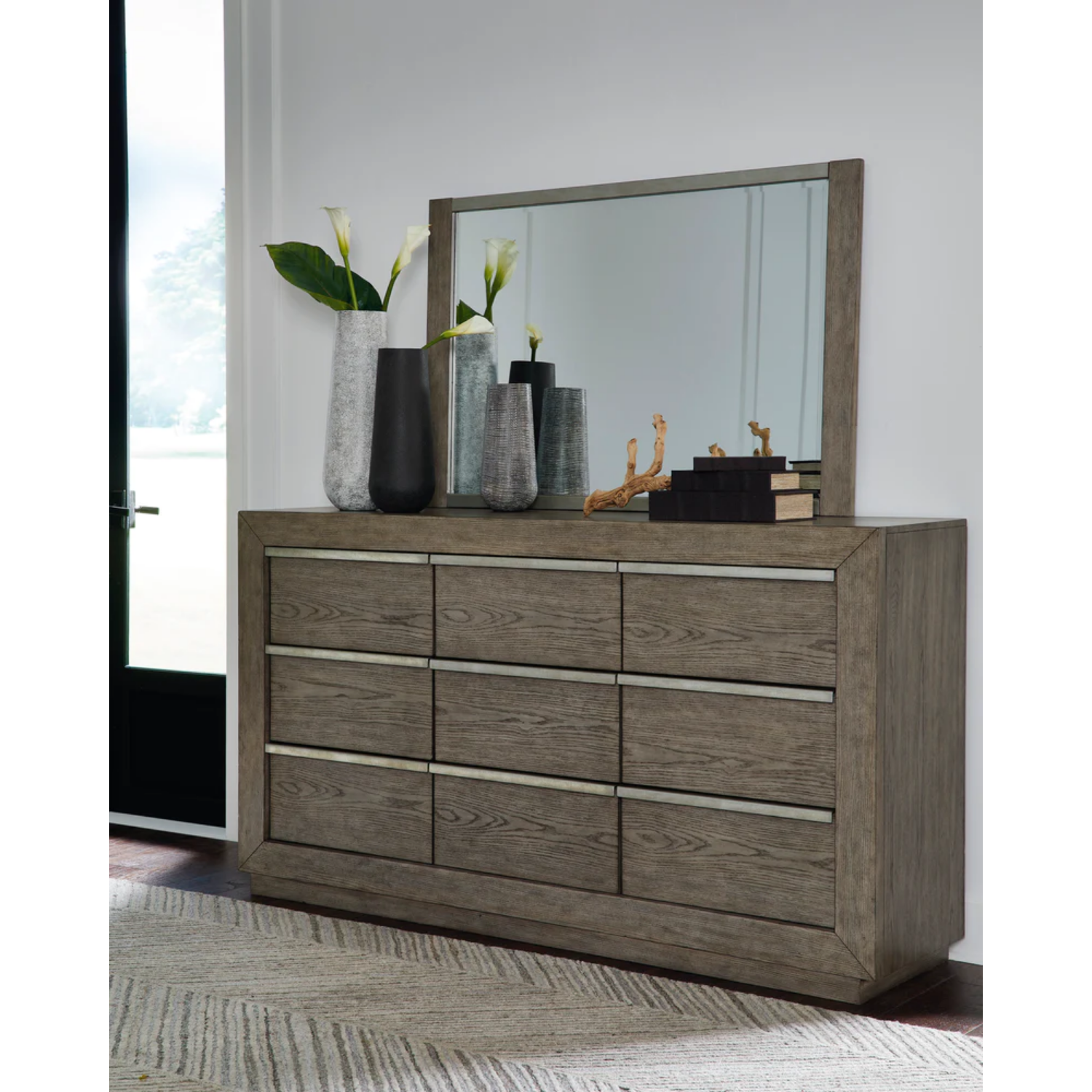 Anibecca Weathered Gray Bookcase Panel Bedroom Set