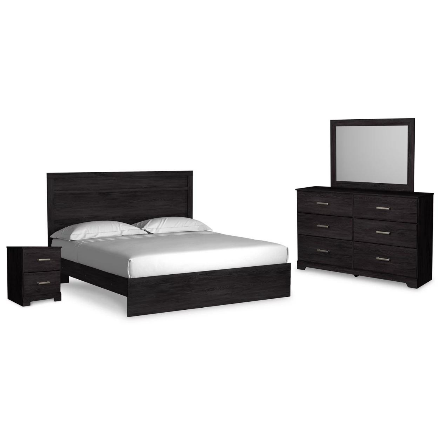 Belachime Full Panel Bed with Mirrored Dresser and Nightstand