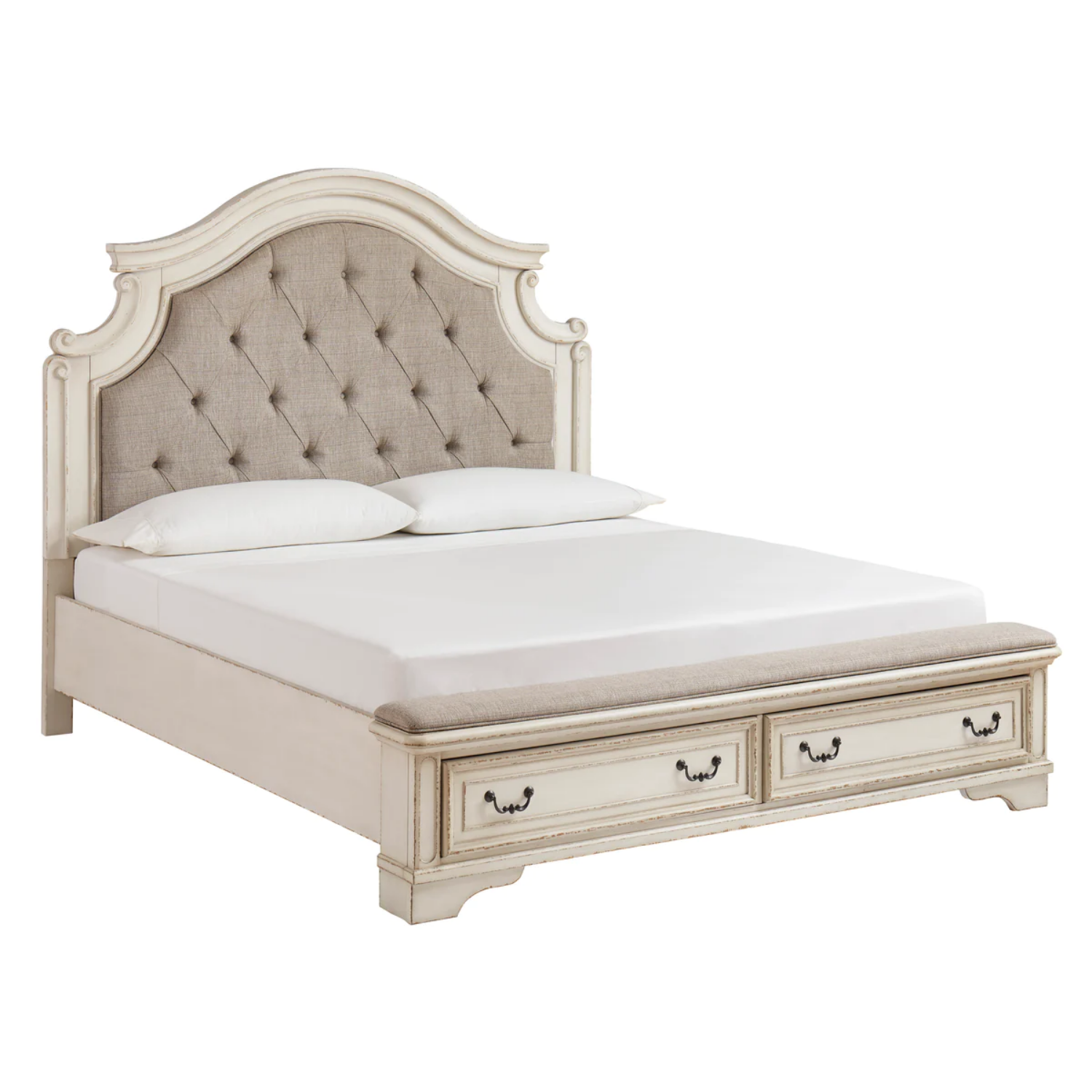 Realyn Chipped White Footboard Storage Platform Bedroom Set