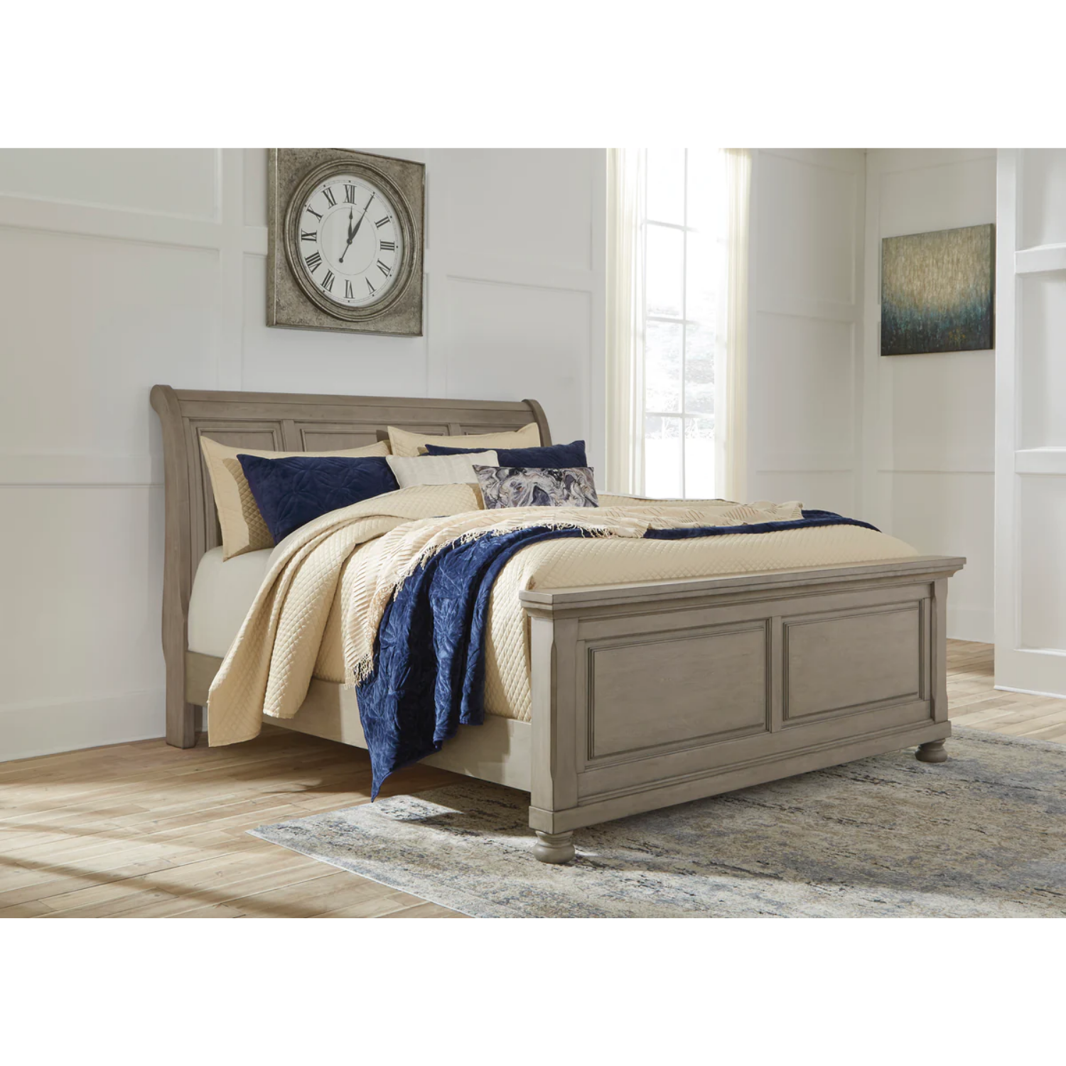 Lettner Light Gray Sleigh Platform Bedroom Set