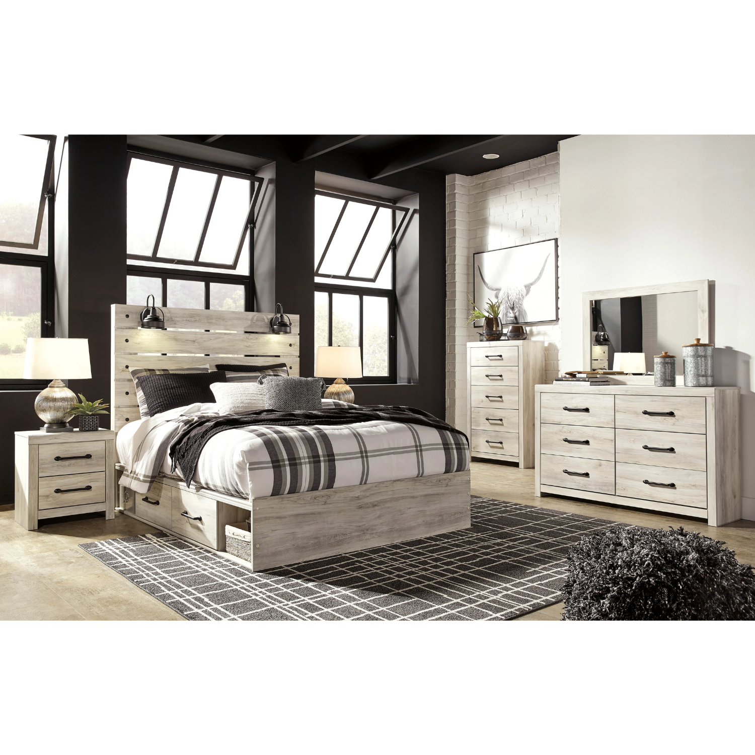 Cambeck Whitewash Side Storage Platform Bedroom Set