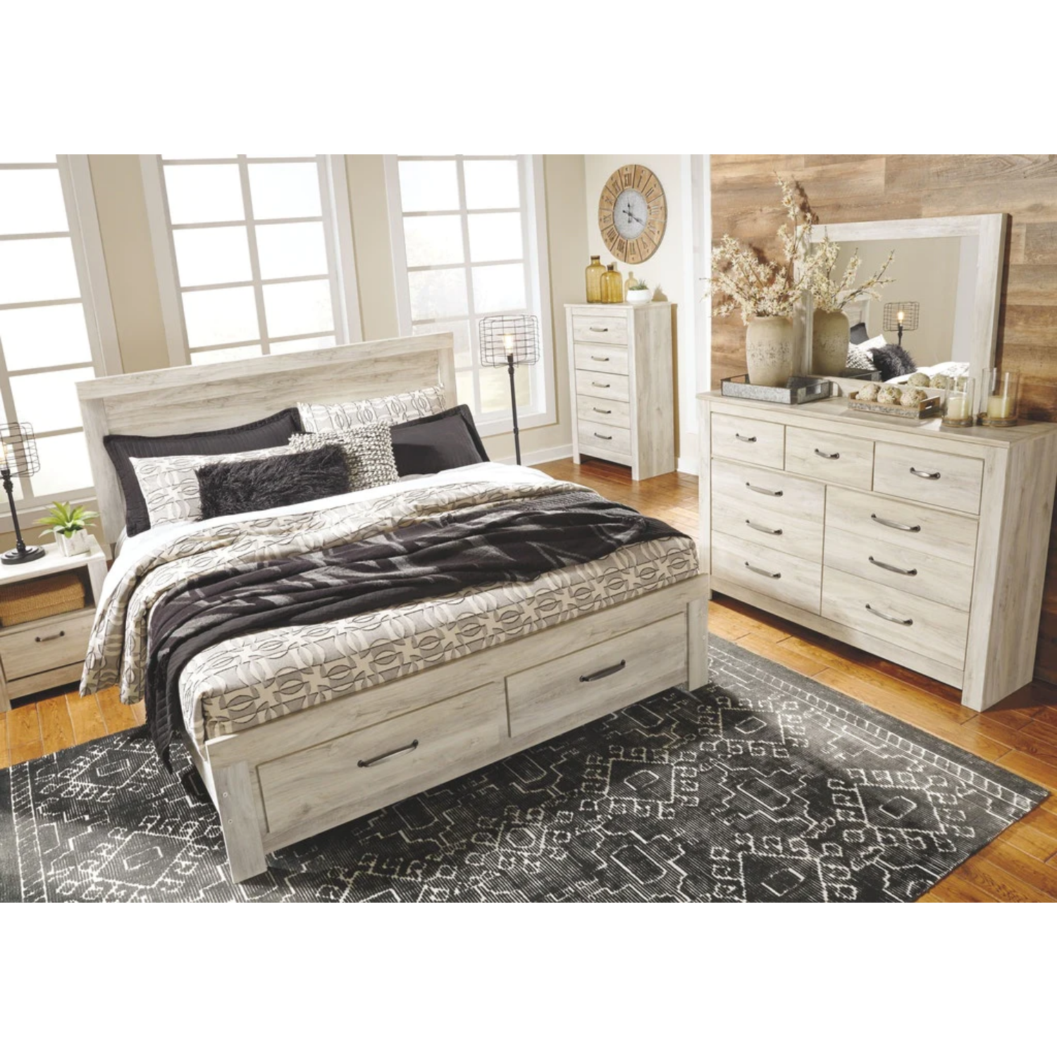 Bellaby Whitewash Footboard Storage Platform Bedroom Set