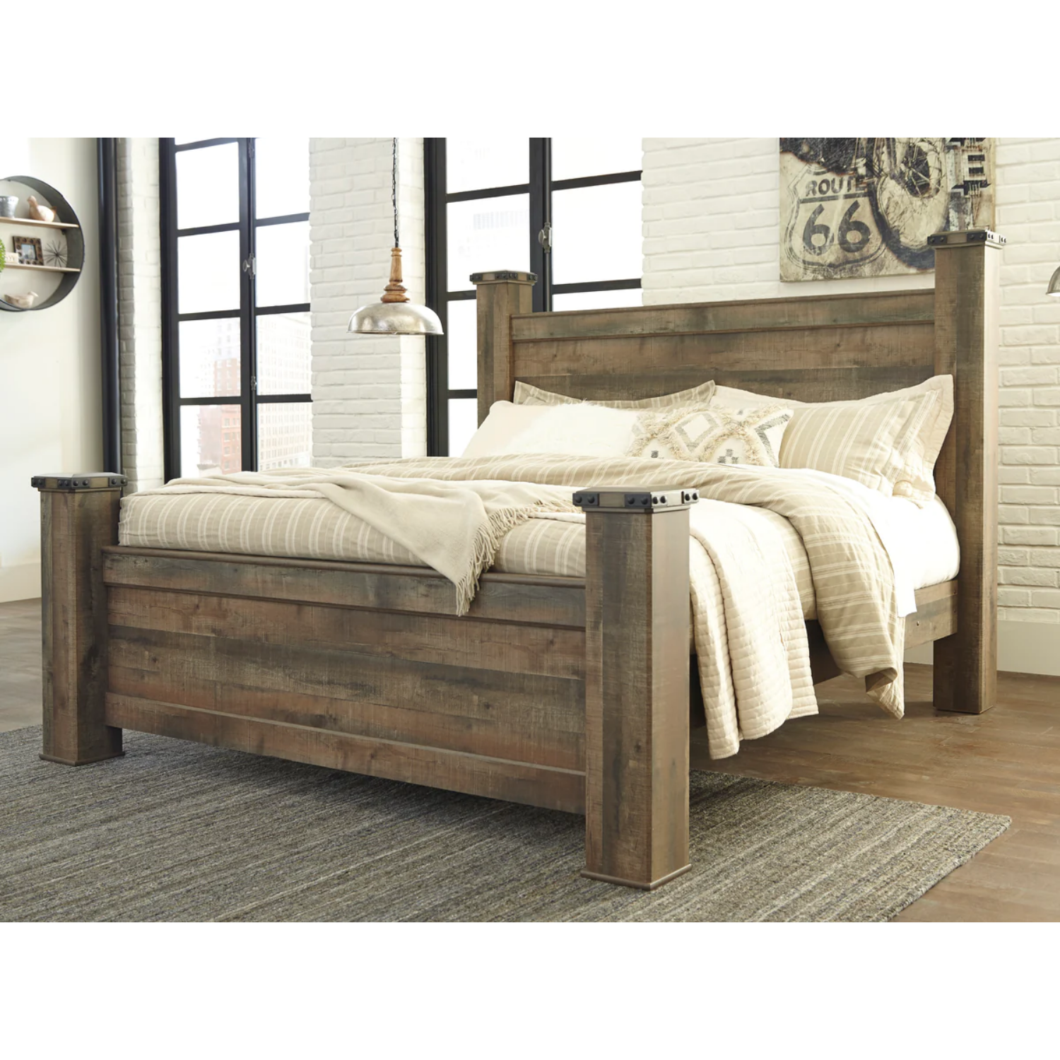 Trinell Brown Poster Bedroom Set with Fireplace Option