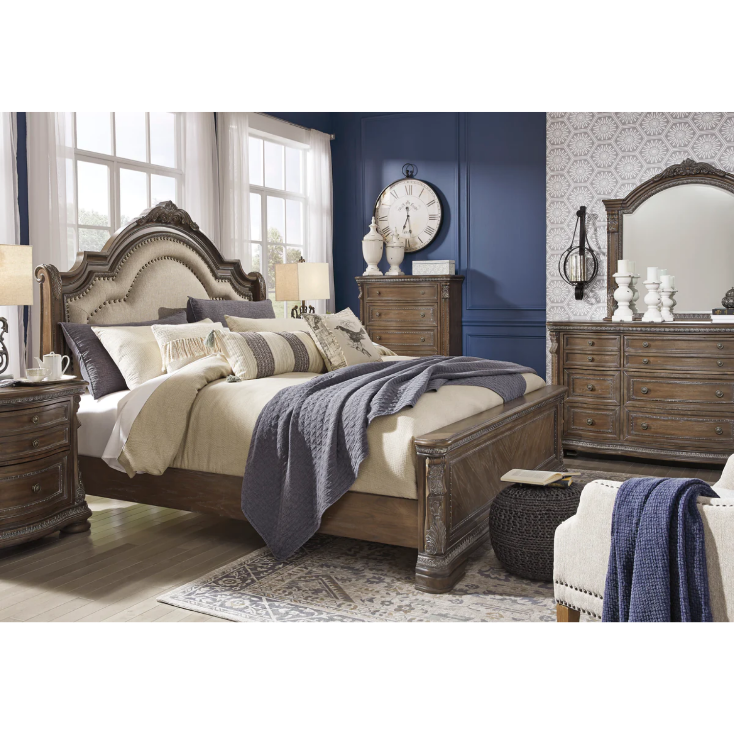 Charmond Brown Upholstered Sleigh Bedroom Set