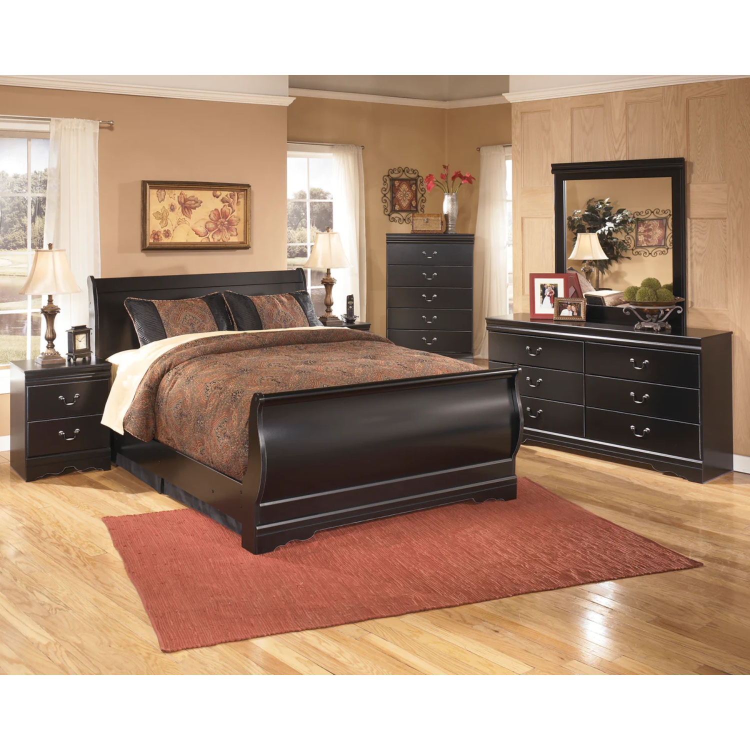 Huey Vineyard Black Sleigh Bedroom Set